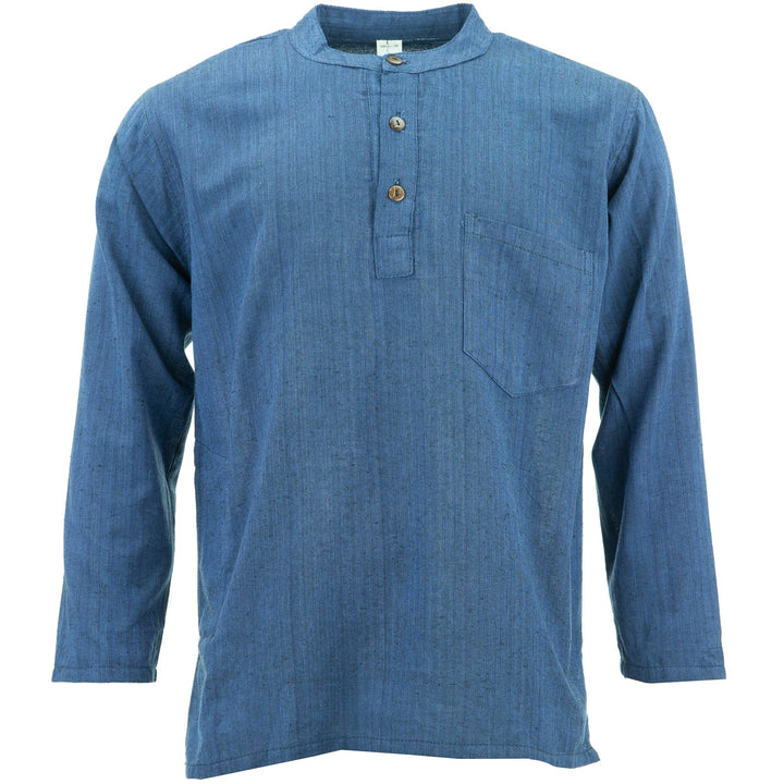 Cotton Grandad Collar Shirt - Navy Blue