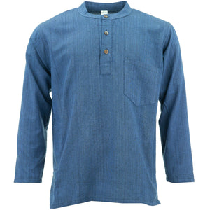 Baumwollhemd mit Grandad-Kragen – Marineblau