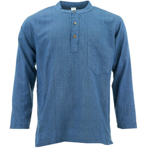 Chemise col grand-père en coton - bleu marine