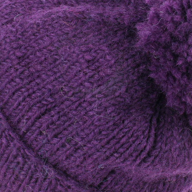 Chunky Wool Knit Baggy Slouch Beanie Bobble Hat - Purple