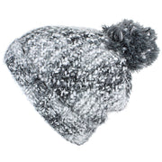 Mixed Yarn Chunky Slouch Beanie Bobble Hat with Super Soft Fleece Lining - Grey