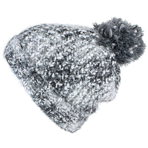 Grobstrick-Slouch-Beanie-Mütze aus gemischtem Garn mit superweichem Fleece-Futter – Grau