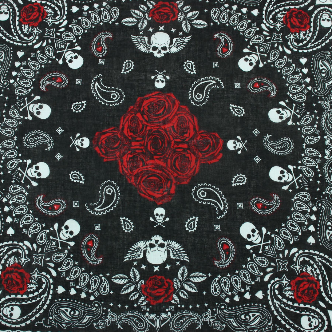 Bandana Face Cover Mask - Rose Paisley Skulls