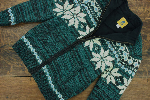 Hand Knitted Wool Jacket Cardigan - Fairisle Teal