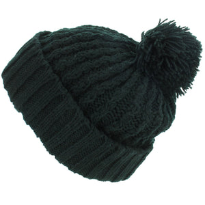 Bonnet à pompon en tricot torsadé - noir