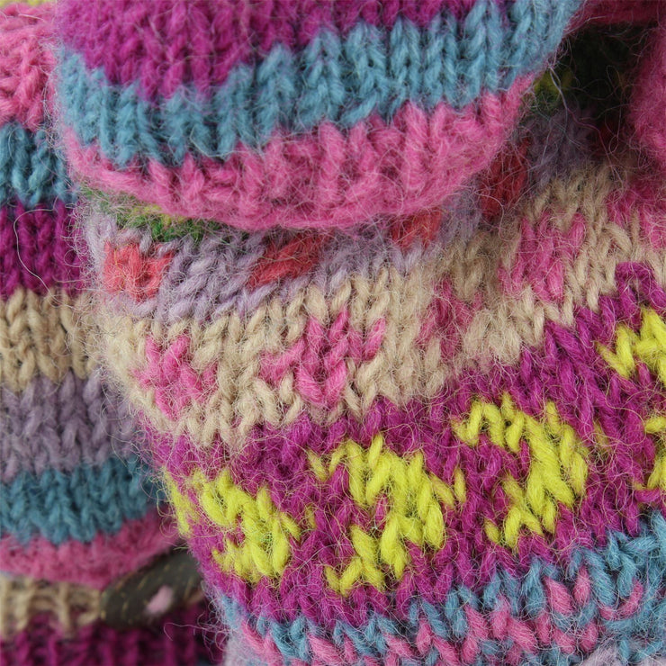 Chunky Wool Knit Fingerless Shooter Gloves - Chevron - Pink