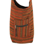 Striped Chenille Sling Shoulder Bag - Red Brown