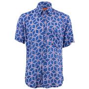 Tailored Fit Short Sleeve Shirt - Bright Blue Abstract Diamonds