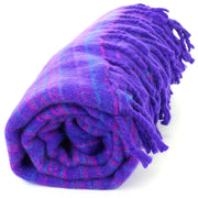 Vegan Wool Shawl Blanket - Stripe - Bright Purple