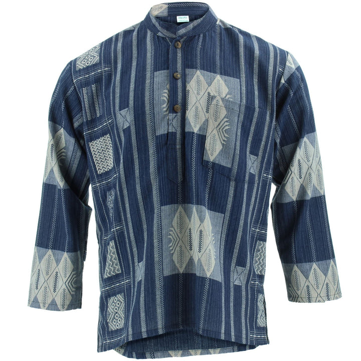 Heavy Cotton Naga Grandad Kurta Shirt - Navy