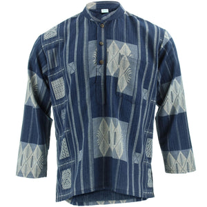 Schweres Naga-Grandad-Kurta-Hemd aus Baumwolle – Marineblau