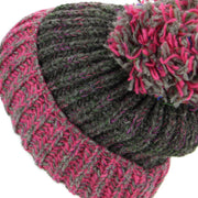 Wool Knit Beanie Bobble Hat - Oatmeal & Pink