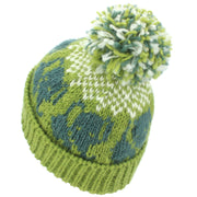 Wool Knit Bobble Beanie Hat - Elephant - Green White