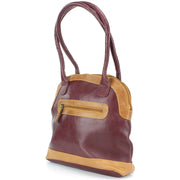 Real Leather Shopper Tote Bag Handbag - Red & Brown