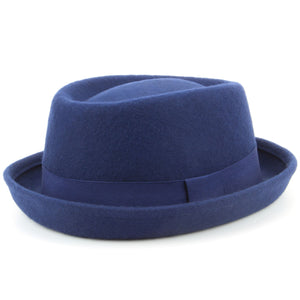 100% Wool felt Pork pie hat with band - Blue
