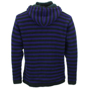 Hand Knitted Wool Hooded Jacket Cardigan - Stripe Purple Black