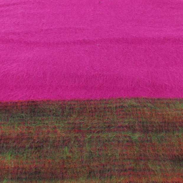 Tibetan Wool Blend Shawl Blanket - Pink with Green & Red Reverse