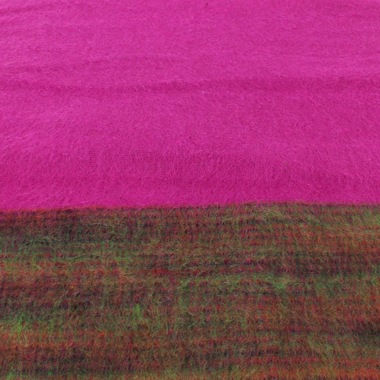 Tibetan Wool Blend Shawl Blanket - Pink with Green & Red Reverse