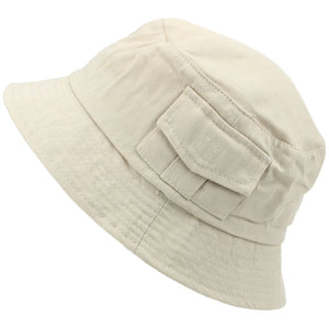 Bucket Hat with Velcro Side Pocket and UV Protection - Sand
