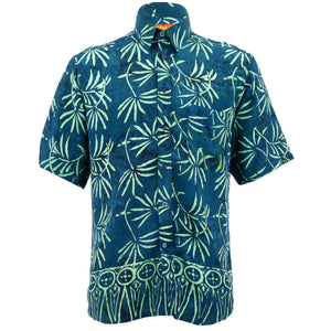 Regular fit kortærmet skjorte - tropisk blad - petrol