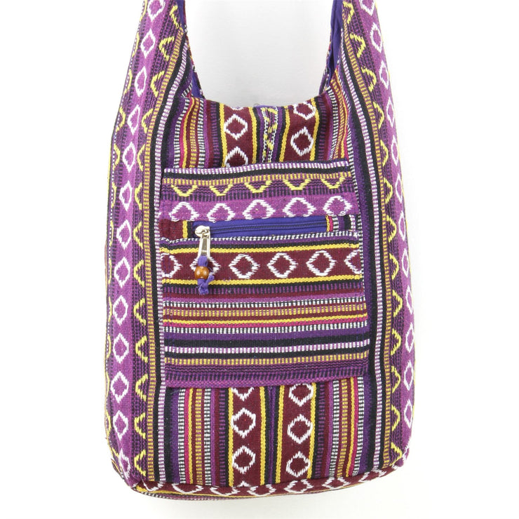 Diamond Pattern Canvas Sling Shoulder Bag - Purple