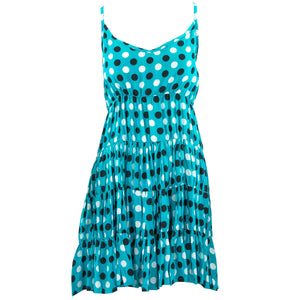 Tier Drop Summer Dress - Turquoise Polka Dot