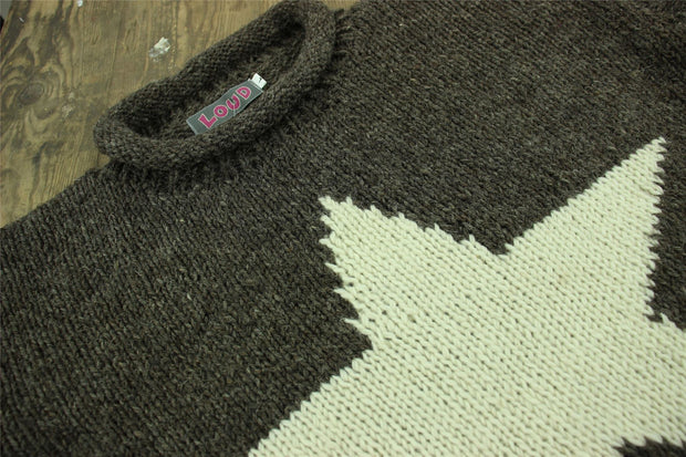 Chunky Wool Knit Star Jumper - Brown & Cream