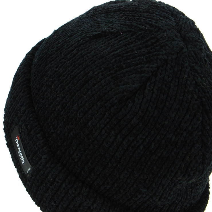 Chenille beanie hat with fleece lining - Black (One Size)