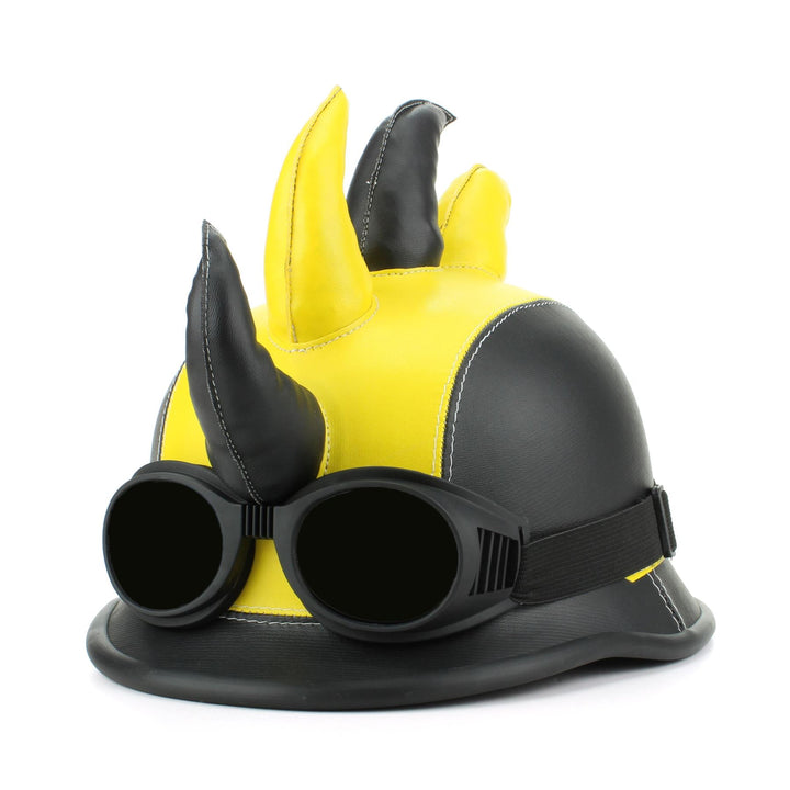 Saw Blade Mohawk Horned Novelty Festival Helmet with Goggles - Yellow & Black