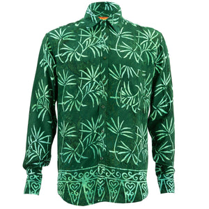 Langarmhemd mit normaler Passform – tropisches Blatt – grün