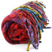 Vegan Wool Shawl Blanket - Paisley Stripe - Red & Pink