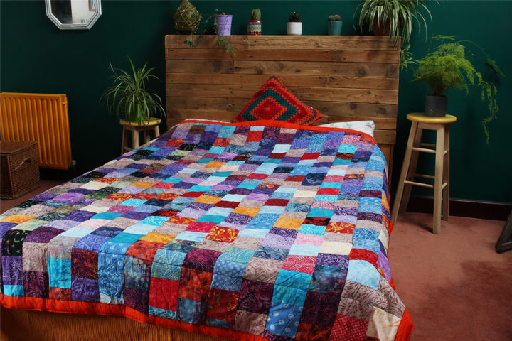 Handmade Quilted Patchwork Batik Printed Bedspread
