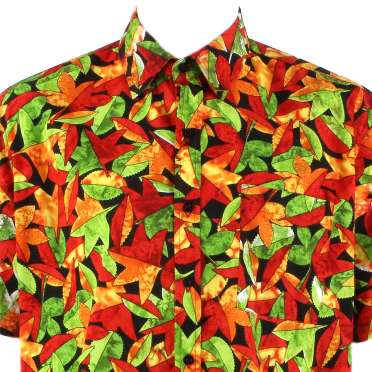 Regular Fit Short Sleeve Shirt - Red & Green Leaves
