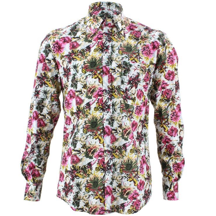 Tailored Fit Long Sleeve Shirt - Green & Yellow Abstract Floral