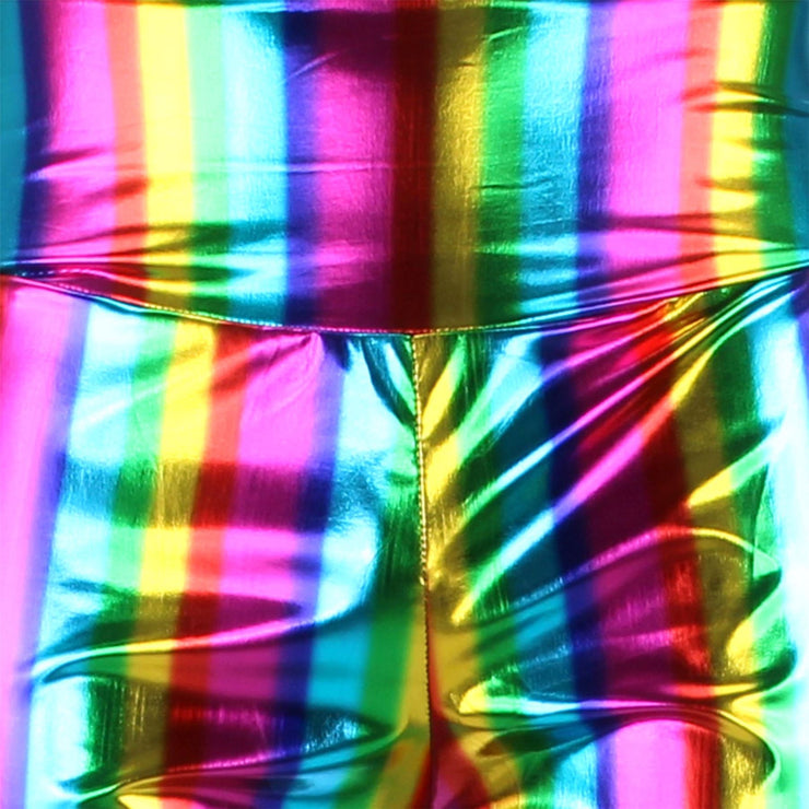 Shiny Metallic Flares Trousers - Rainbow