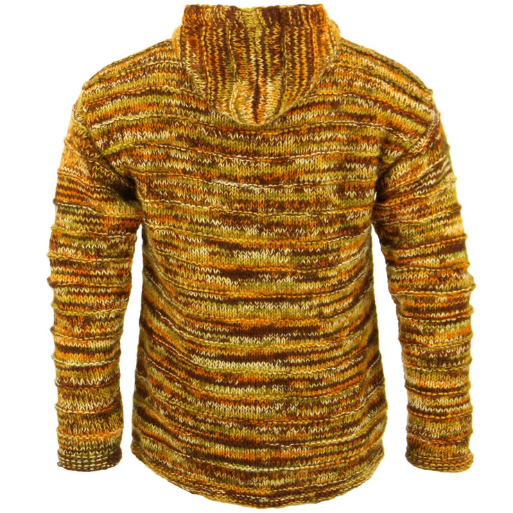 Space Dye Chunky Wool Knit Ribbed Hooded Cardigan Jacket - Orange