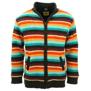 Håndstrikket uldjakke cardigan - stribet retro d