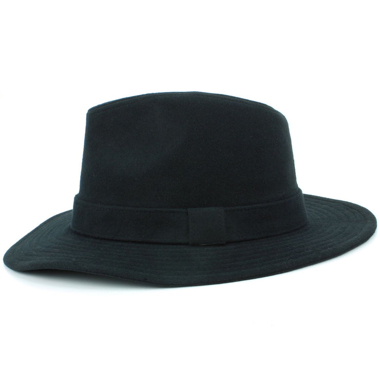 Wool Fedora Trilby Hat with Floppy Brim - Black