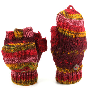 Gants de tir sans doigts en tricot de laine - teinture spatiale (rouge)