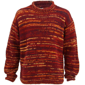 Pull en grosse laine tricotée Space Dye - rouge et orange