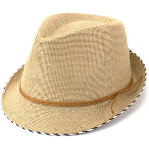 Chapeau Fedora Trilby en coton de Hesse avec bande en cuir - Marron