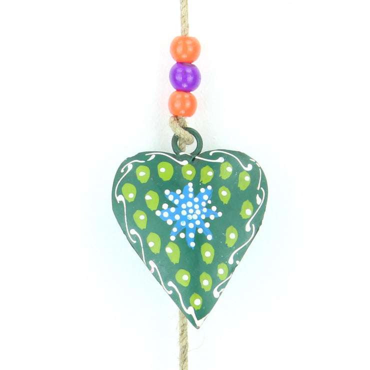 Hanging Mobile Decoration String of Hearts - Green - Sand String