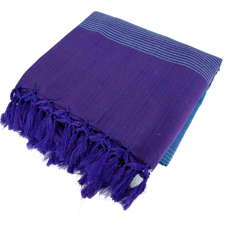 Striped Cotton Blanket With Tassel Edging - Cobalt