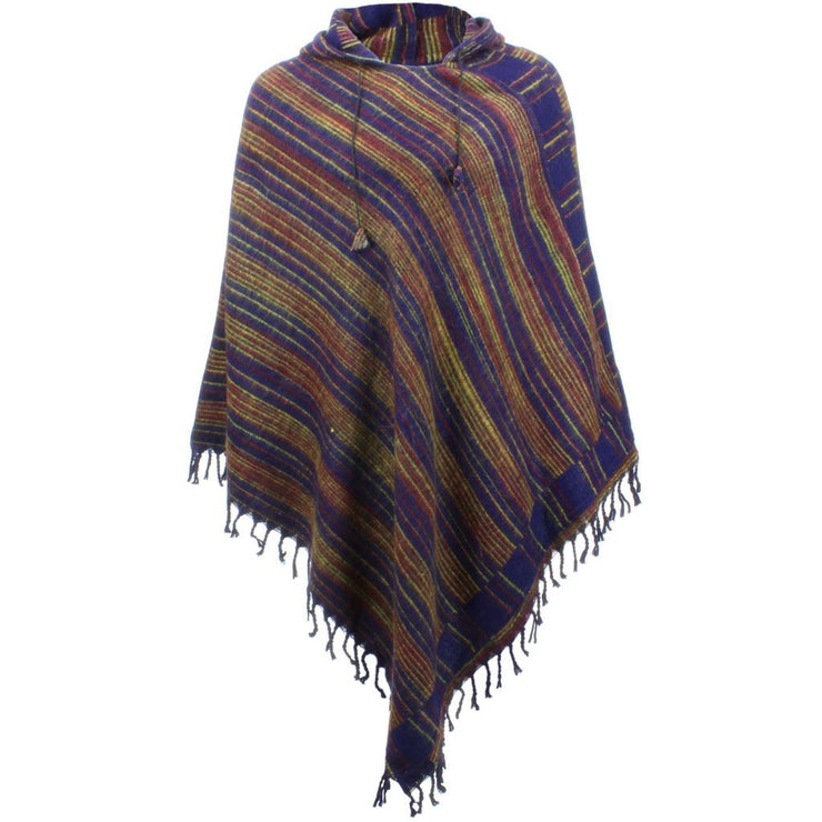 Acrylic Fleece Hooded Poncho - Purple & Brown