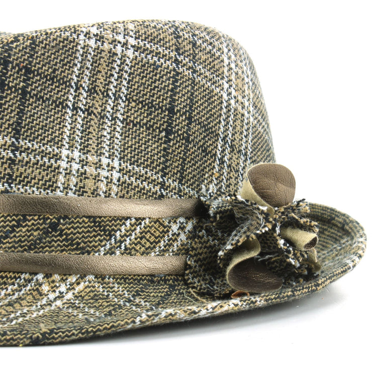 Wool Tweed Trilby Hat with Flower - Beige