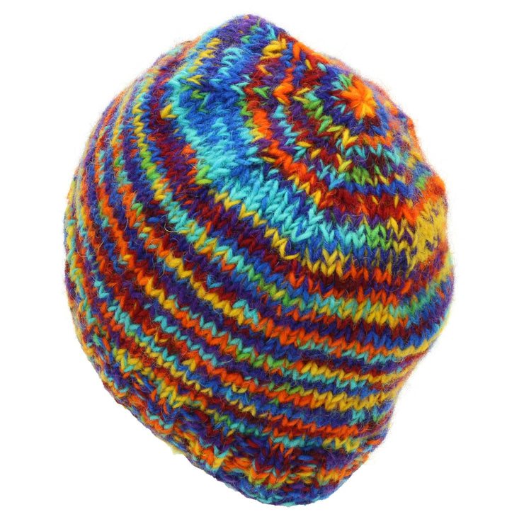 Hand Knitted Wool Beanie Hat - SD Rainbow
