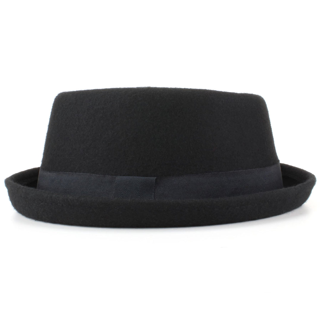 100% Wool felt Pork pie hat with band - Black