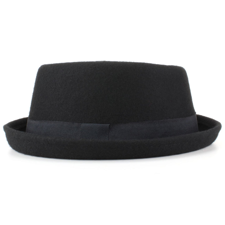 100% Wool felt Pork pie hat with band - Black