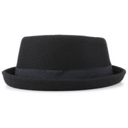100% Wool felt Pork pie hat with band - Black