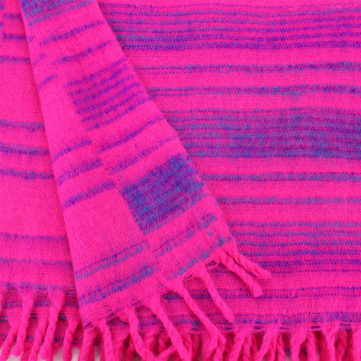 Vegan Wool Shawl Blanket - Stripe - Pink Purple